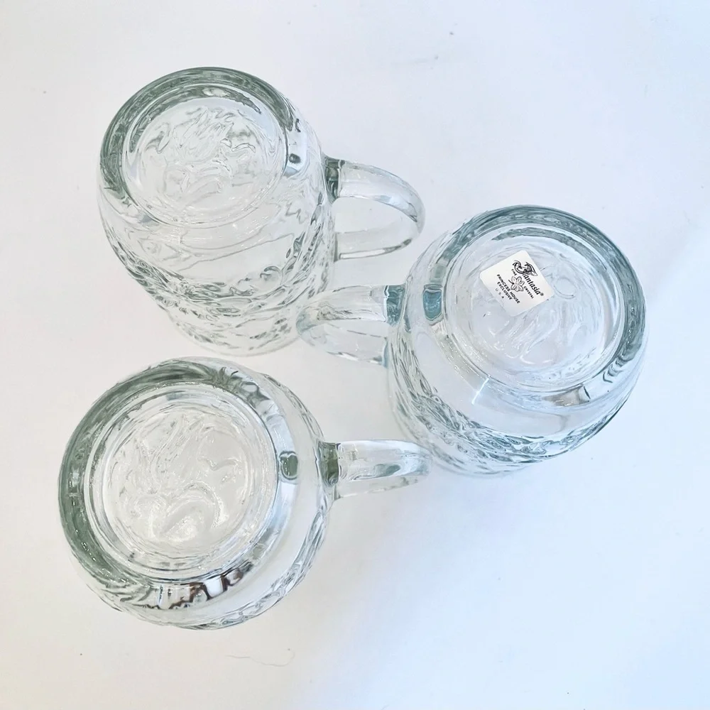 3 Princess House Fantasia Crystal Cups Poinsettias 9oz Mugs 516 Glass Coffee Tea